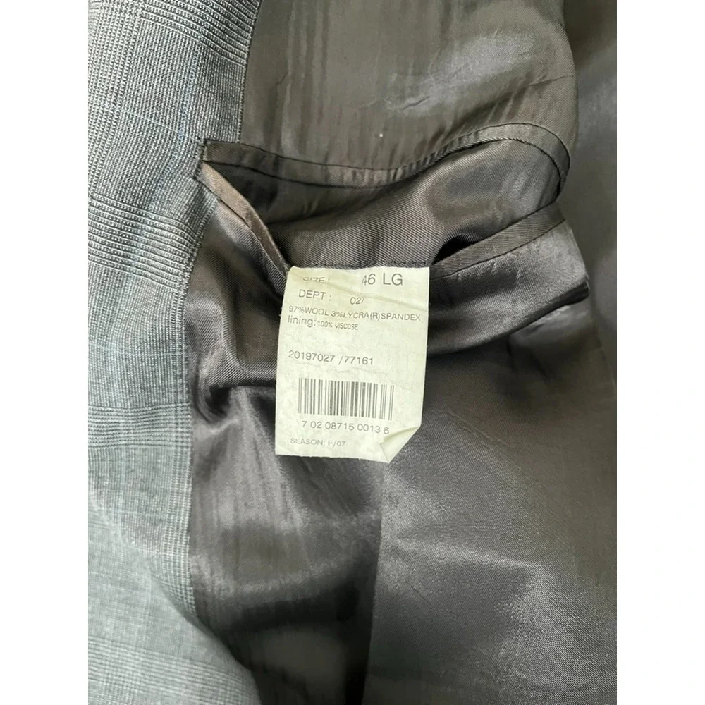 Brooks Brothers 346‎ Stretch Gray Checked 97% Wool 3%L ycra Two Button Size 46 L
